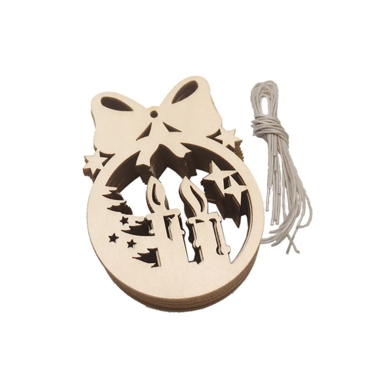 5/10pcs Christmas Wooden Pendant Hanging Ornament w/String Xmas Tree Santa Claus Star Snowman Decoration - 5pcs Candle Bow Ribbon - Asia Sell