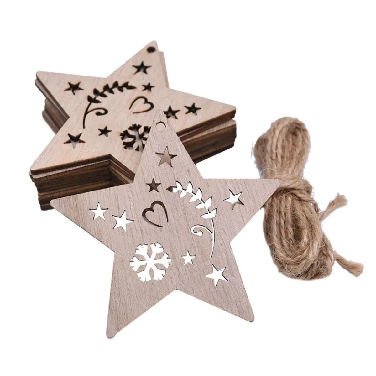 5/10pcs Christmas Wooden Pendant Hanging Ornament w/String Xmas Tree Santa Claus Star Snowman Decoration - 5pcs Christmas Star - Asia Sell