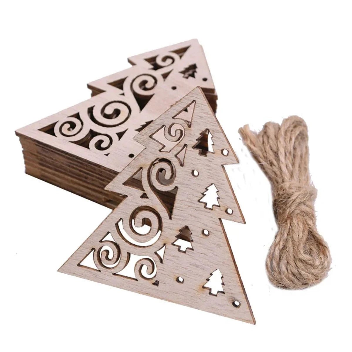 5/10pcs Christmas Wooden Pendant Hanging Ornament w/String Xmas Tree Santa Claus Star Snowman Decoration - 5pcs Christmas Star - Asia Sell