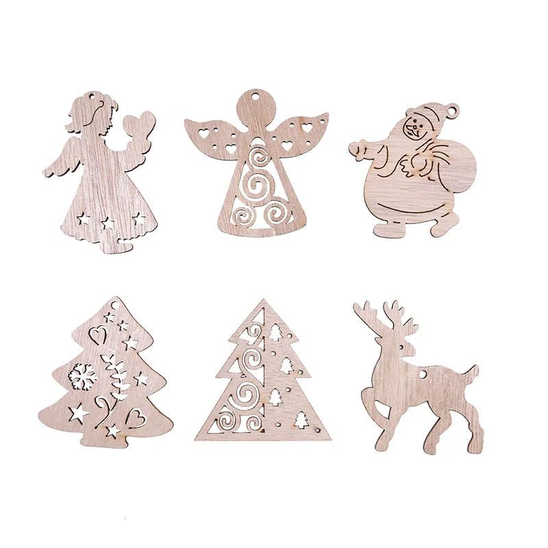 5/10pcs Christmas Wooden Pendant Hanging Ornament w/String Xmas Tree Santa Claus Star Snowman Decoration - 5pcs Christmas Tree 2 - Asia Sell