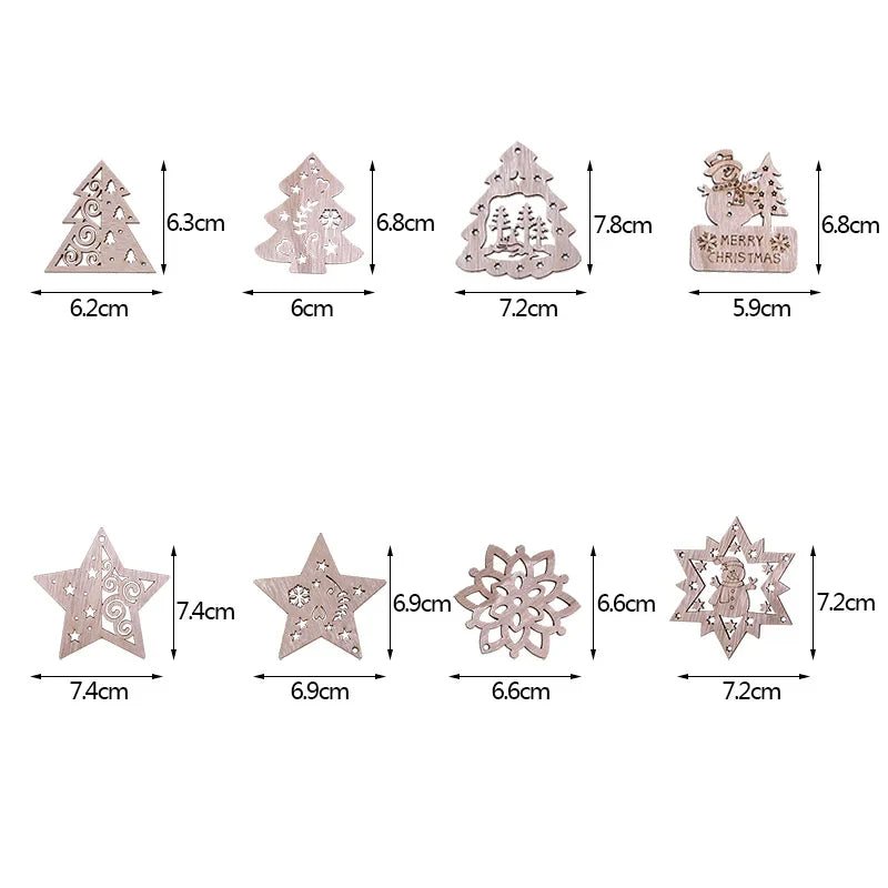 5/10pcs Christmas Wooden Pendant Hanging Ornament w/String Xmas Tree Santa Claus Star Snowman Decoration - 5pcs Christmas Tree 2 - Asia Sell