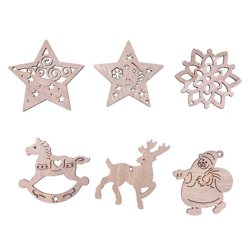 5/10pcs Christmas Wooden Pendant Hanging Ornament w/String Xmas Tree Santa Claus Star Snowman Decoration - 5pcs Christmas Tree 2 - Asia Sell