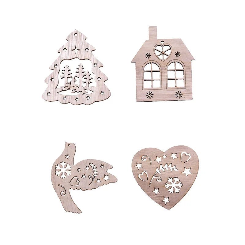 5/10pcs Christmas Wooden Pendant Hanging Ornament w/String Xmas Tree Santa Claus Star Snowman Decoration - 5pcs Christmas Tree 2 - Asia Sell