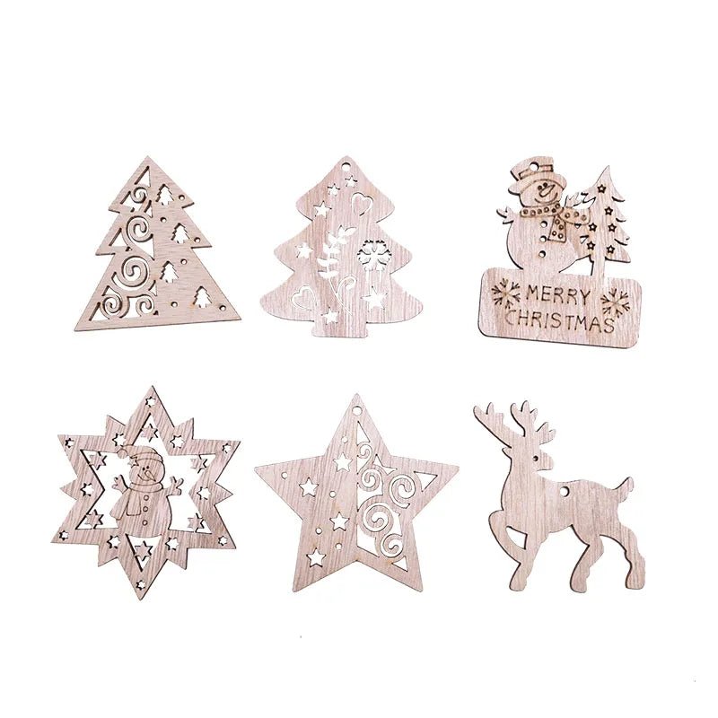 5/10pcs Christmas Wooden Pendant Hanging Ornament w/String Xmas Tree Santa Claus Star Snowman Decoration - 5pcs Christmas Tree 2 - Asia Sell
