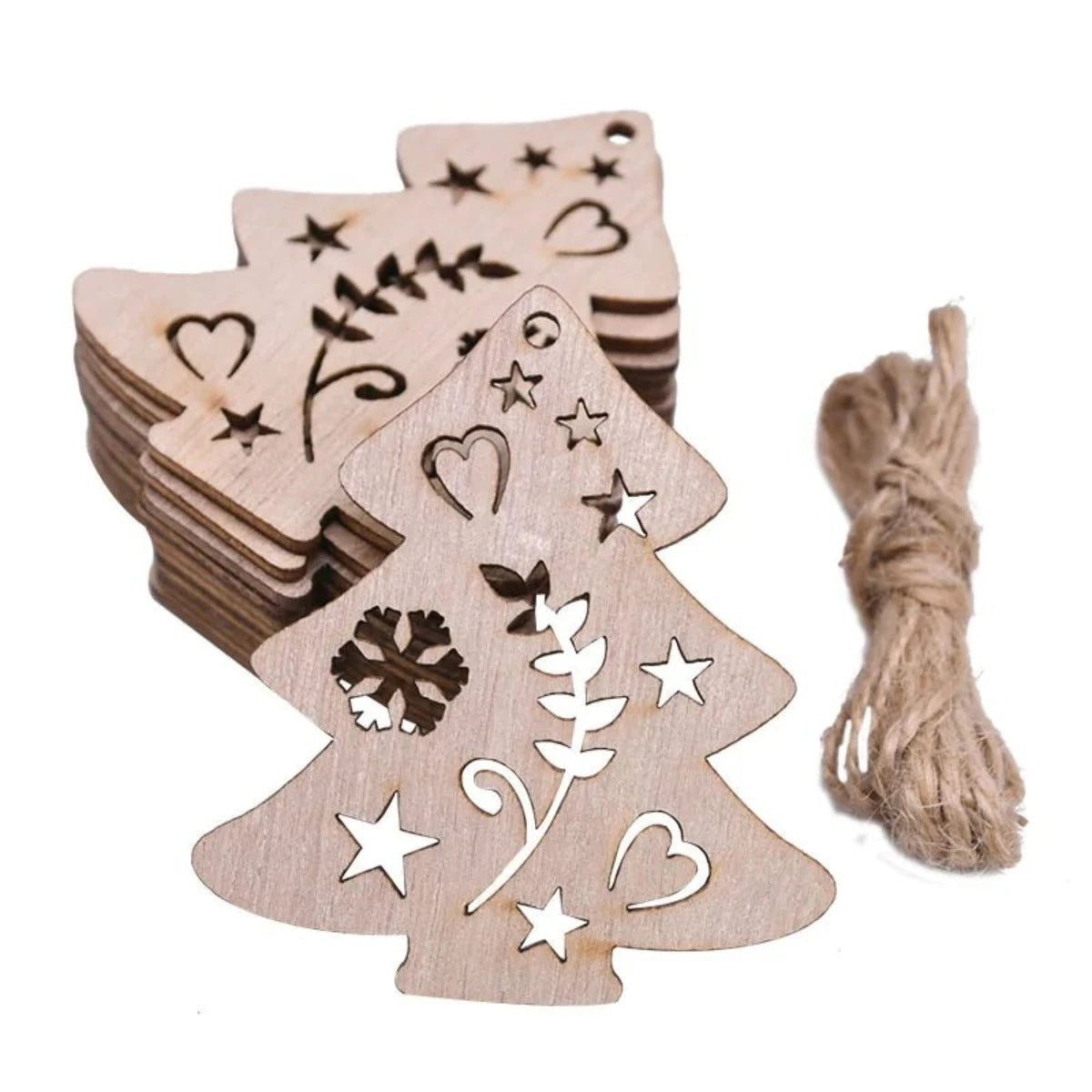 5/10pcs Christmas Wooden Pendant Hanging Ornament w/String Xmas Tree Santa Claus Star Snowman Decoration - 5pcs Christmas Tree 2 - Asia Sell