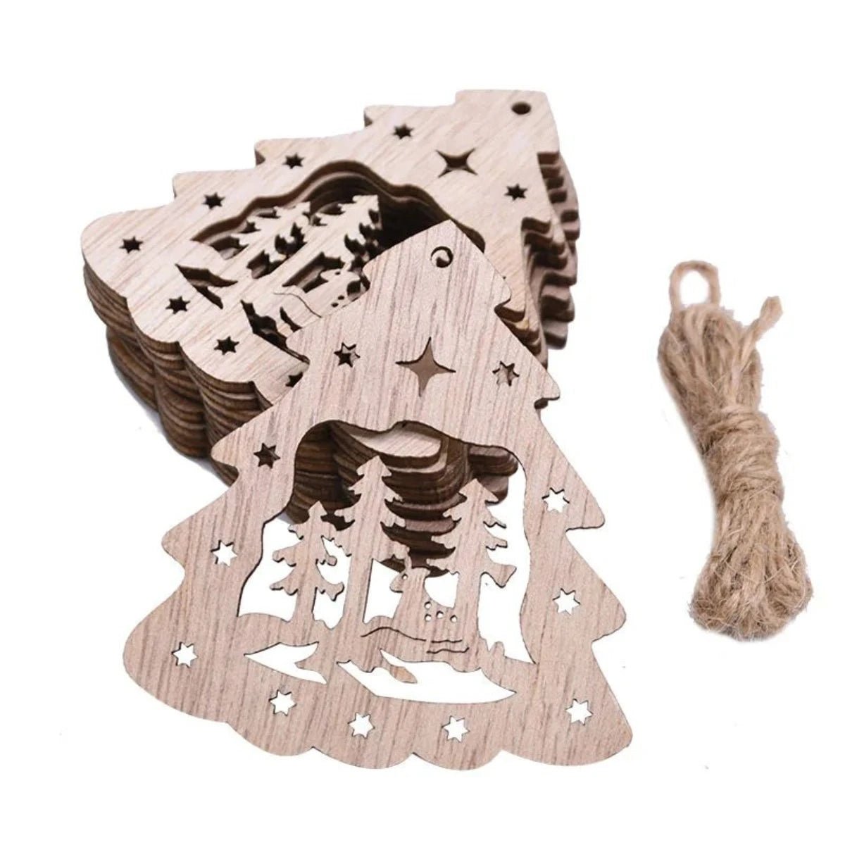 5/10pcs Christmas Wooden Pendant Hanging Ornament w/String Xmas Tree Santa Claus Star Snowman Decoration - 5pcs Christmas Tree - Asia Sell