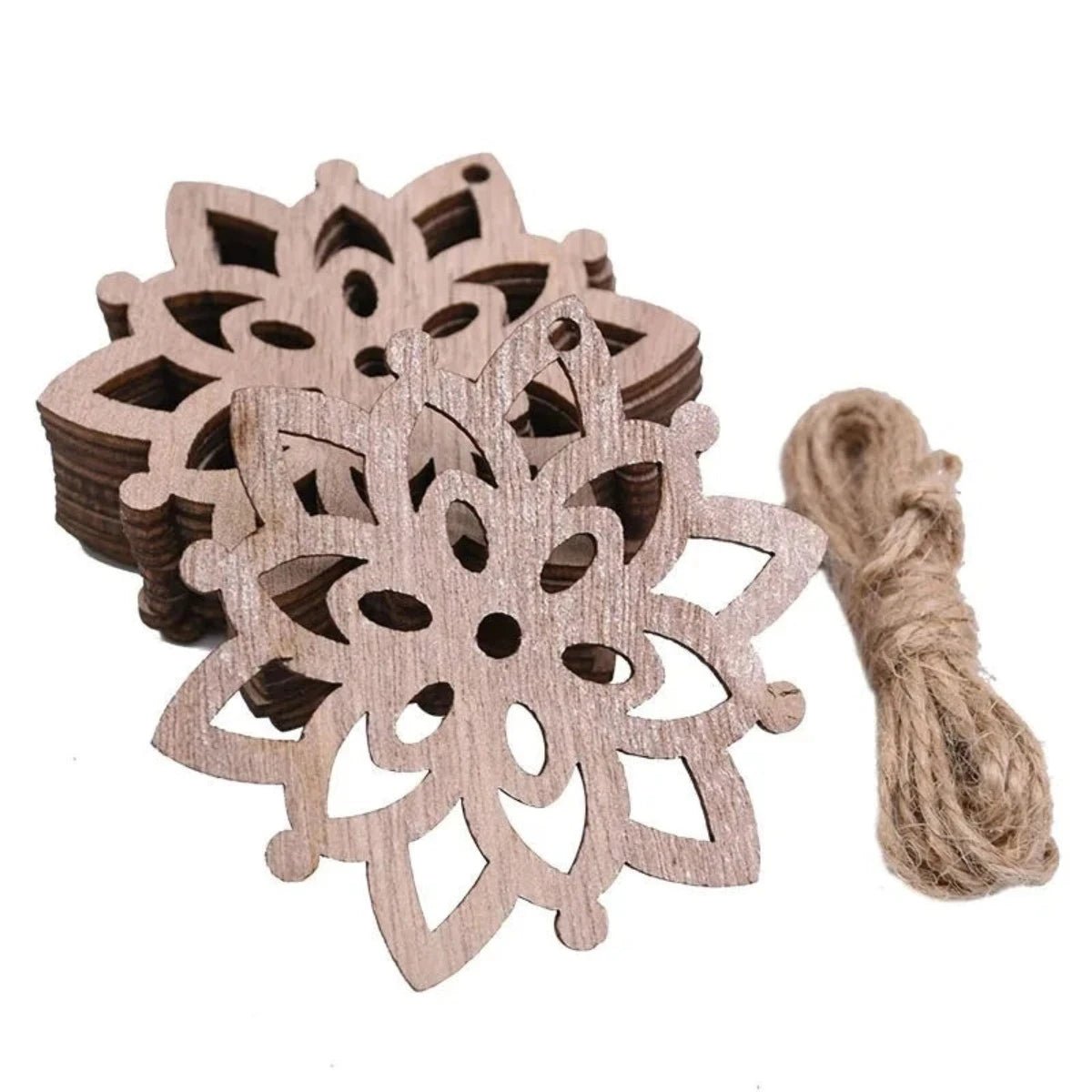 5/10pcs Christmas Wooden Pendant Hanging Ornament w/String Xmas Tree Santa Claus Star Snowman Decoration - 5pcs Flower Star - Asia Sell
