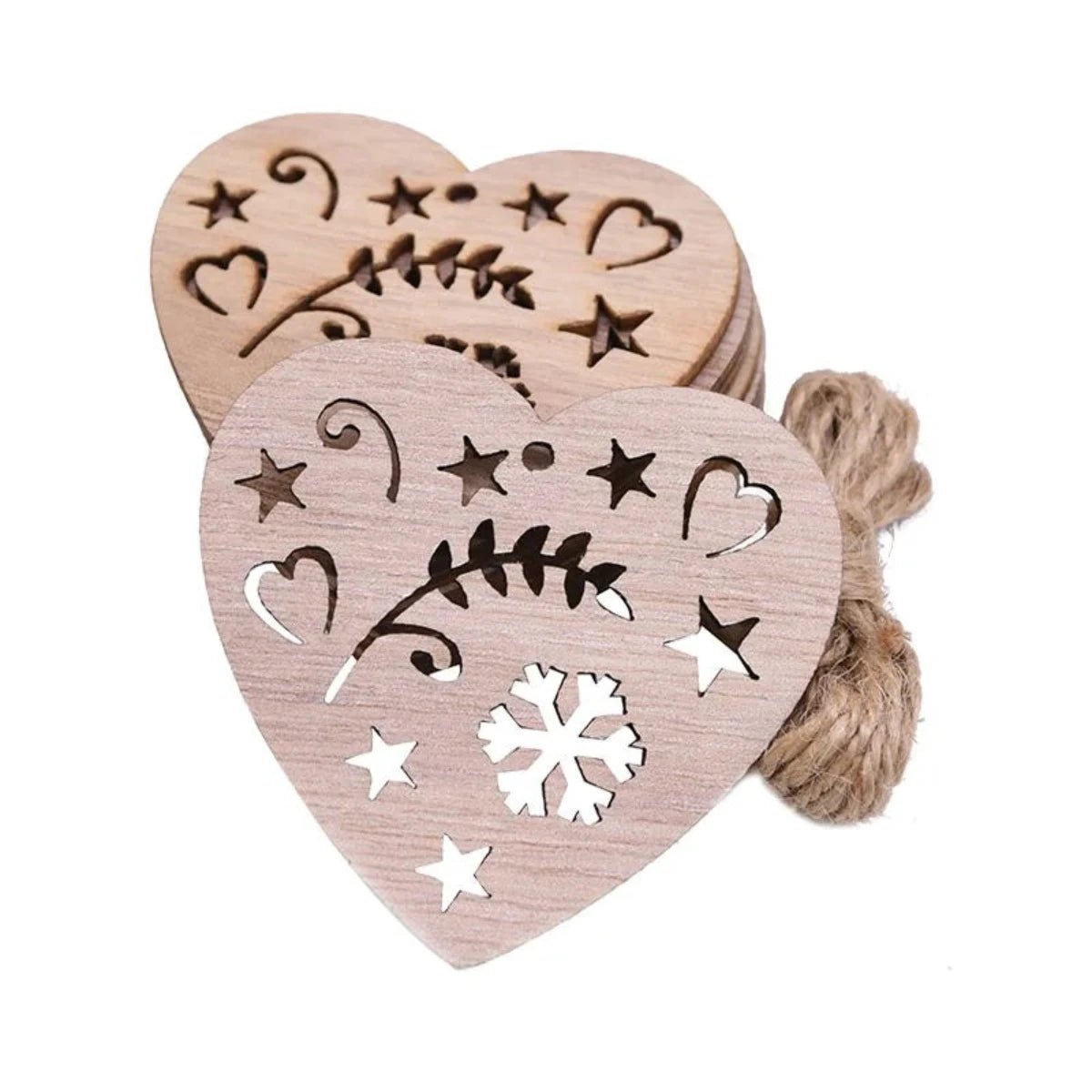 5/10pcs Christmas Wooden Pendant Hanging Ornament w/String Xmas Tree Santa Claus Star Snowman Decoration - 5pcs Heart - Asia Sell