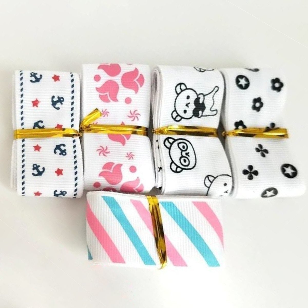 5m Mixed Grosgrain Hair Ribbons 25mm Decorative Patterns Colourful Bright - J - Asia Sell