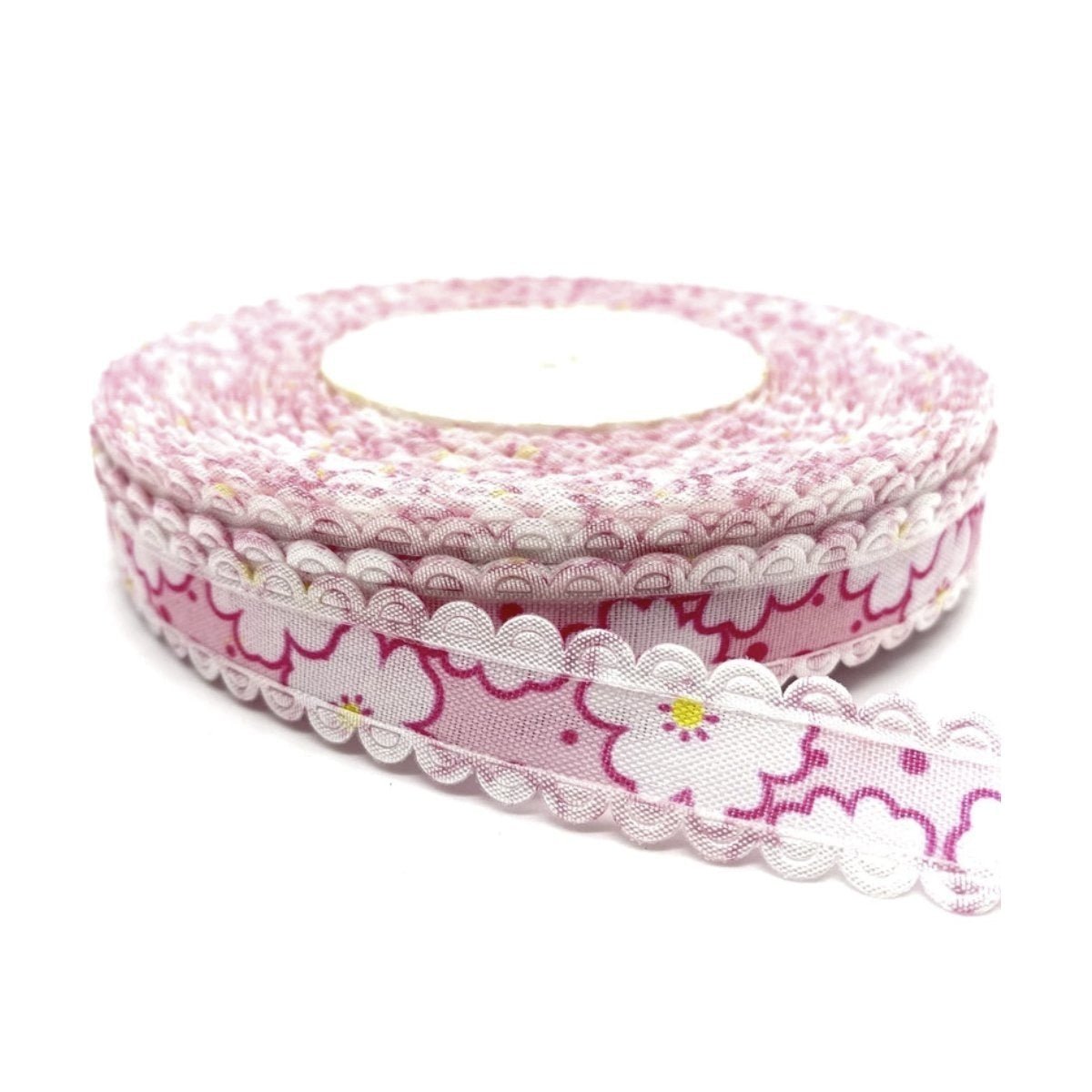 5m Ribbon Pink Frills Flower Design 18mm Cotton Wedding Decoration DIY Sewing Fabric Hair - - Asia Sell