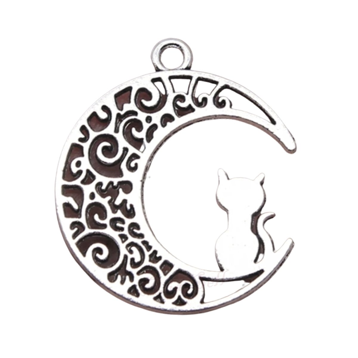 5pcs 30x26mm Moon Cat Charms Pendant For Jewelry Making DIY Jewelry Findings Antique Silver Colour - - Asia Sell