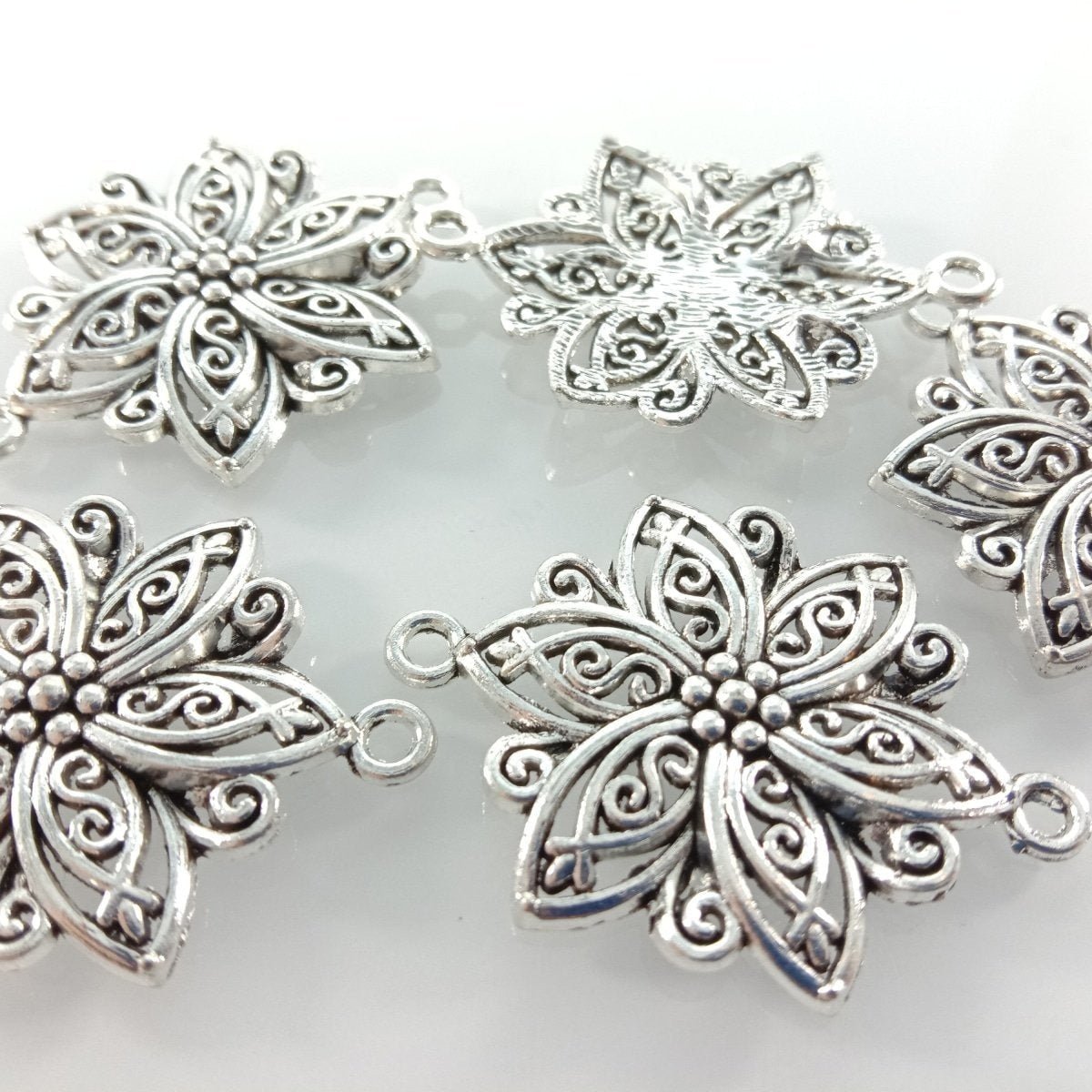 5pcs 40x28mm Antique Bronze Silver Plated Flower Style Handmade Charms Pendant DIY for Bracelet Necklace Jewellery Making - Antique Bronze - Asia Sell