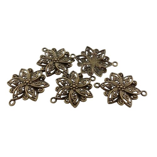 5pcs 40x28mm Antique Bronze Silver Plated Flower Style Handmade Charms Pendant DIY for Bracelet Necklace Jewellery Making - Antique Bronze - Asia Sell