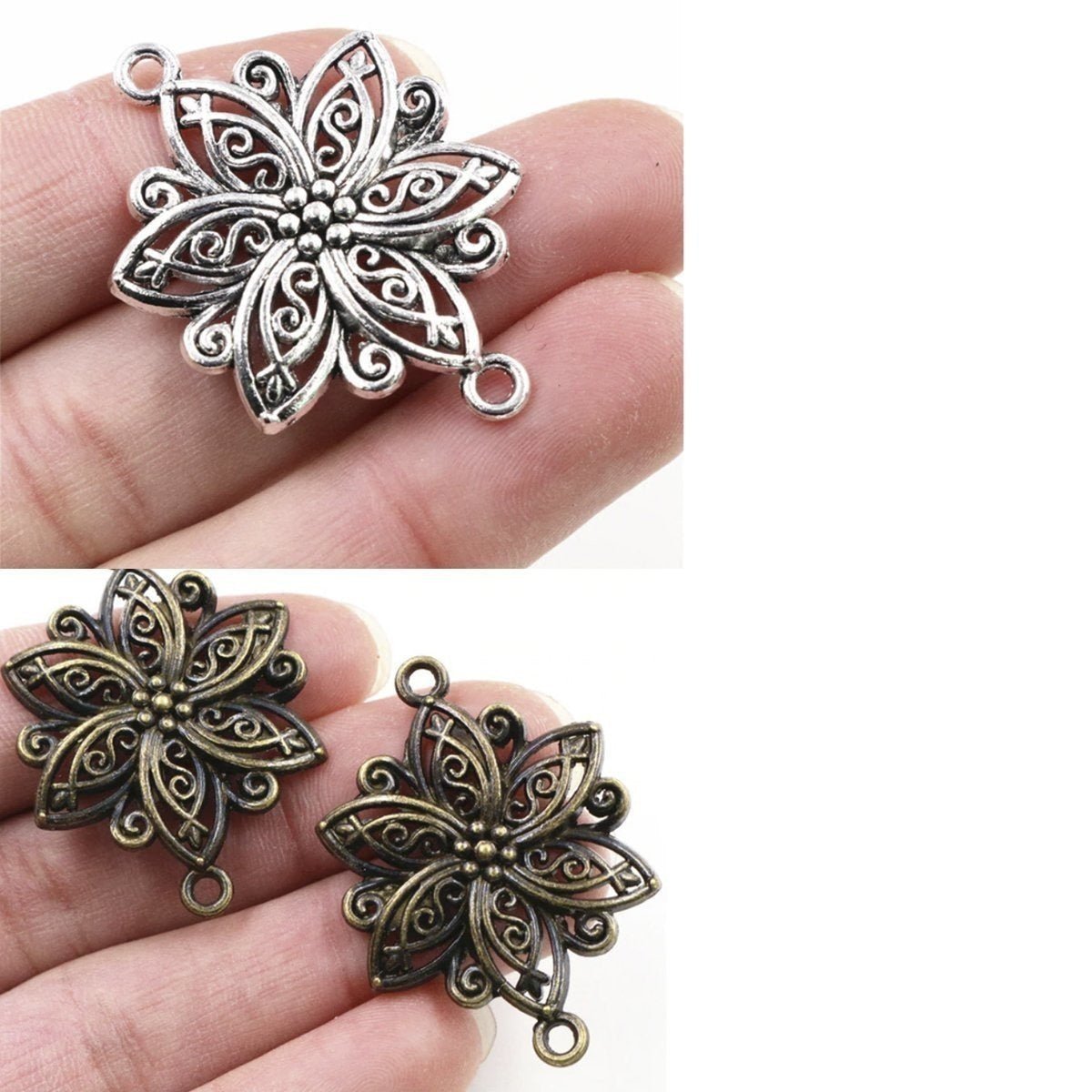 5pcs 40x28mm Antique Bronze Silver Plated Flower Style Handmade Charms Pendant DIY for Bracelet Necklace Jewellery Making - Antique Gold - Asia Sell