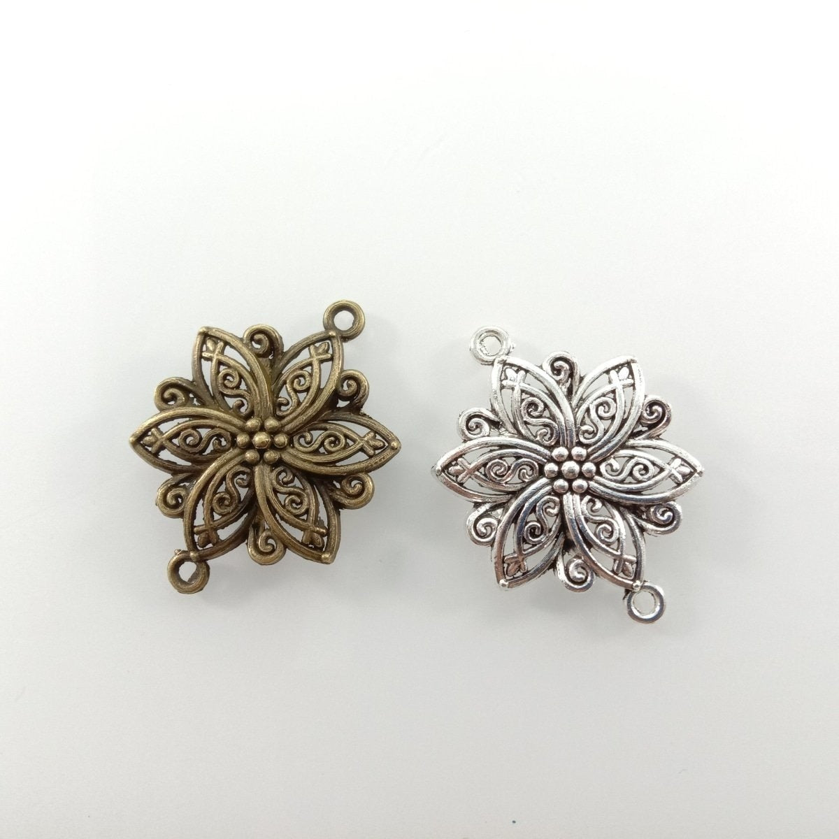 5pcs 40x28mm Antique Bronze Silver Plated Flower Style Handmade Charms Pendant DIY for Bracelet Necklace Jewellery Making - Antique Silver - Asia Sell