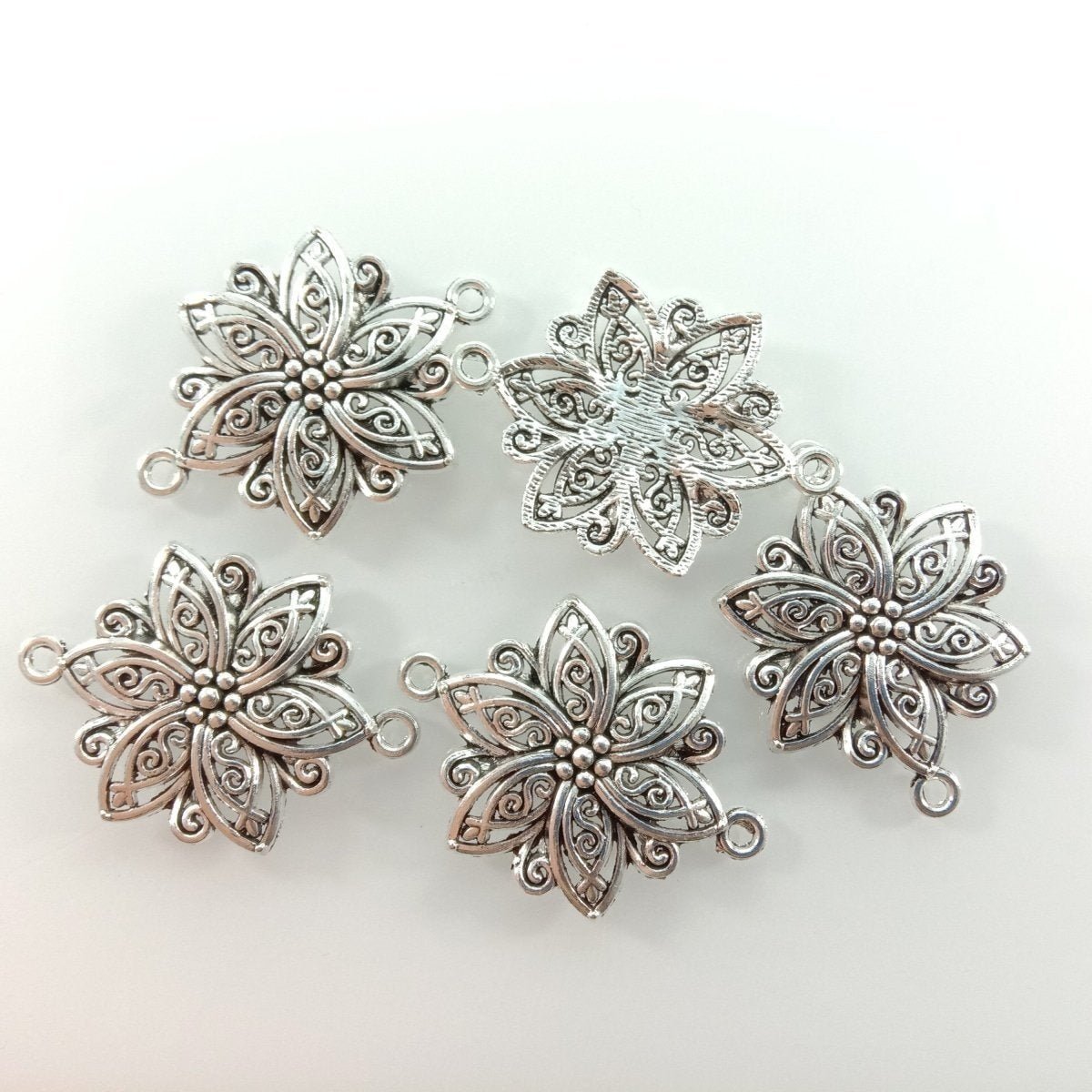 5pcs 40x28mm Antique Bronze Silver Plated Flower Style Handmade Charms Pendant DIY for Bracelet Necklace Jewellery Making - Antique Silver - Asia Sell