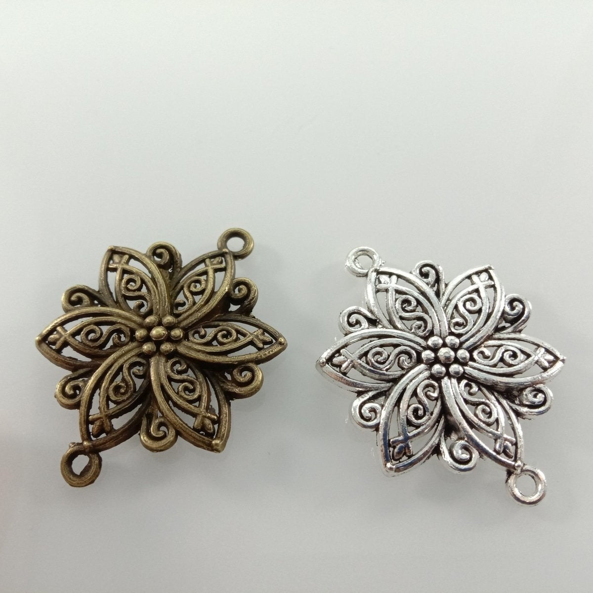5pcs 40x28mm Antique Bronze Silver Plated Flower Style Handmade Charms Pendant DIY for Bracelet Necklace Jewellery Making - Antique Silver - Asia Sell