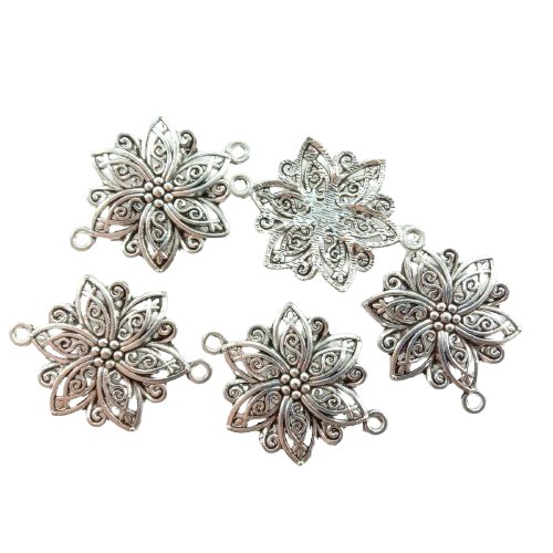 5pcs 40x28mm Antique Bronze Silver Plated Flower Style Handmade Charms Pendant DIY for Bracelet Necklace Jewellery Making - Antique Silver - Asia Sell