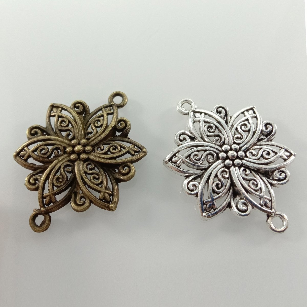 5pcs 40x28mm Antique Bronze Silver Plated Flower Style Handmade Charms Pendant DIY for Bracelet Necklace Jewellery Making - Antique Silver - Asia Sell