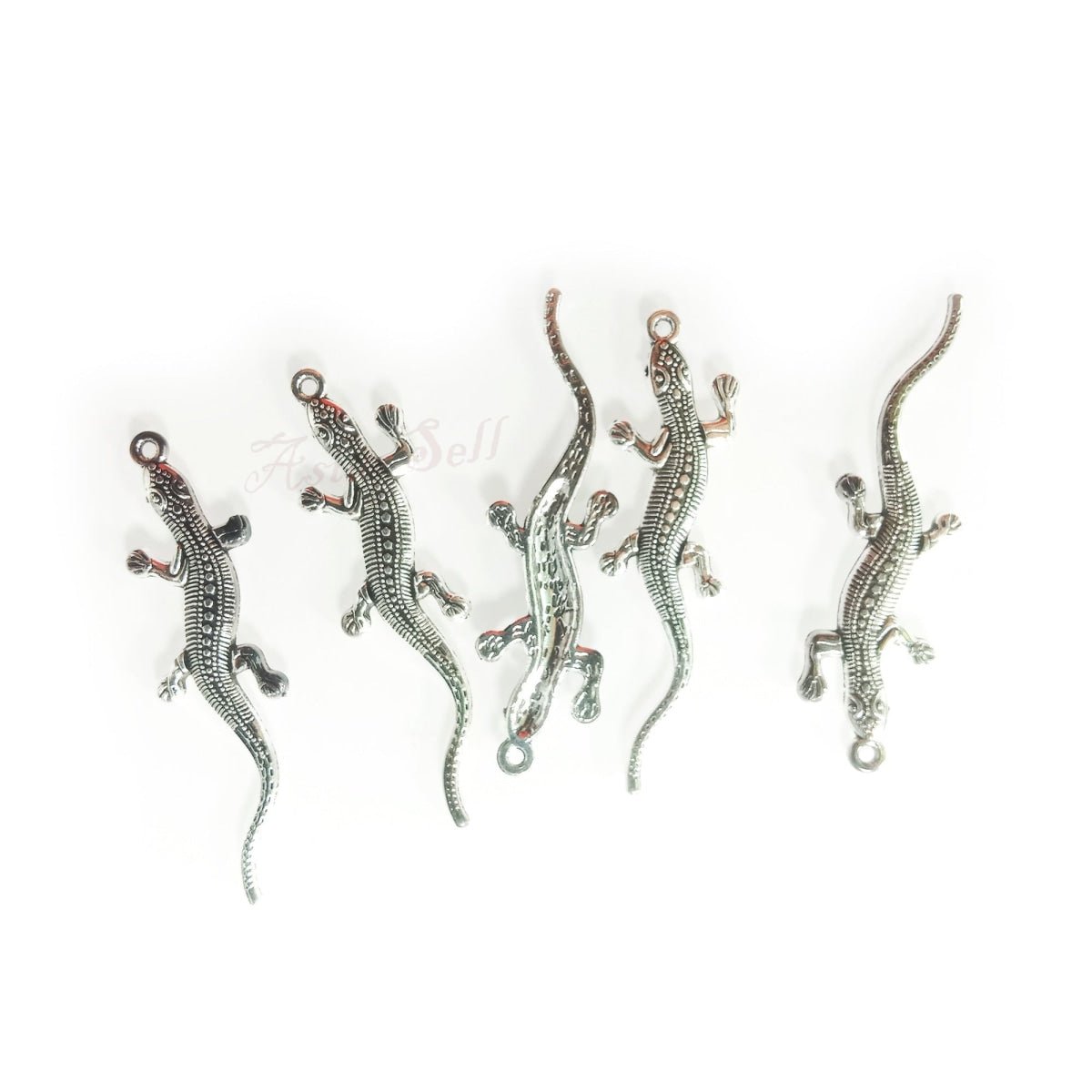 5pcs 56x15mm Pendant Gecko Charm Pendants Jewellery Making Antique Silver Colour Lizard - Silver - Asia Sell