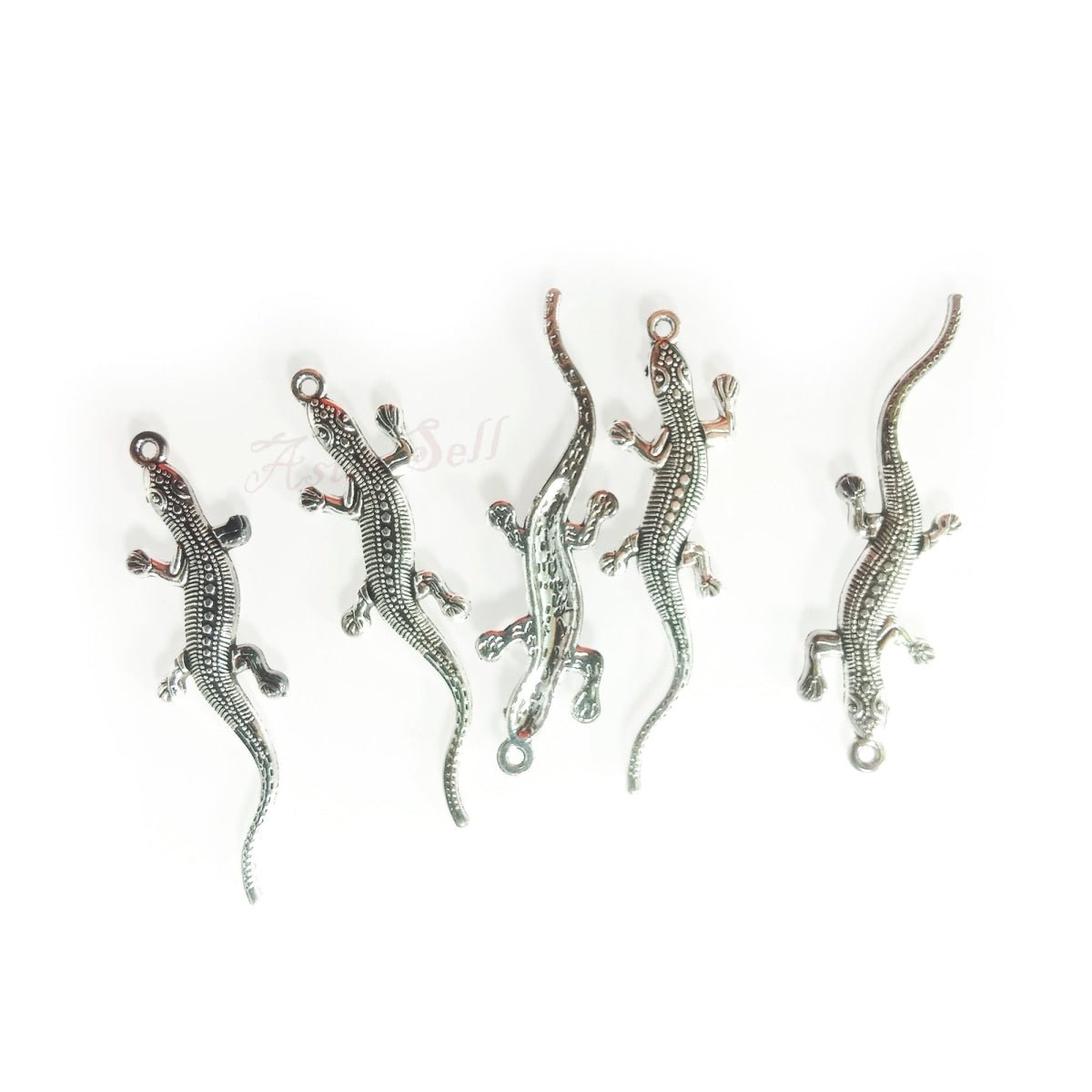 5pcs 56x15mm Pendant Gecko Charm Pendants Jewellery Making Antique Silver Colour Lizard - Silver - - Asia Sell