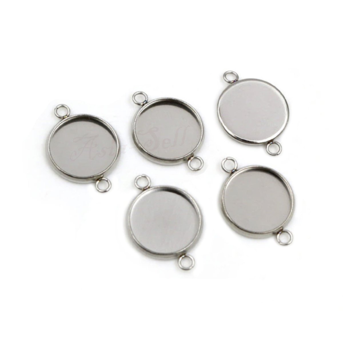 5pcs Cabochon Bases 12mm Stainless Steel Charms Pendant S/S Metal - Double Loop - Asia Sell