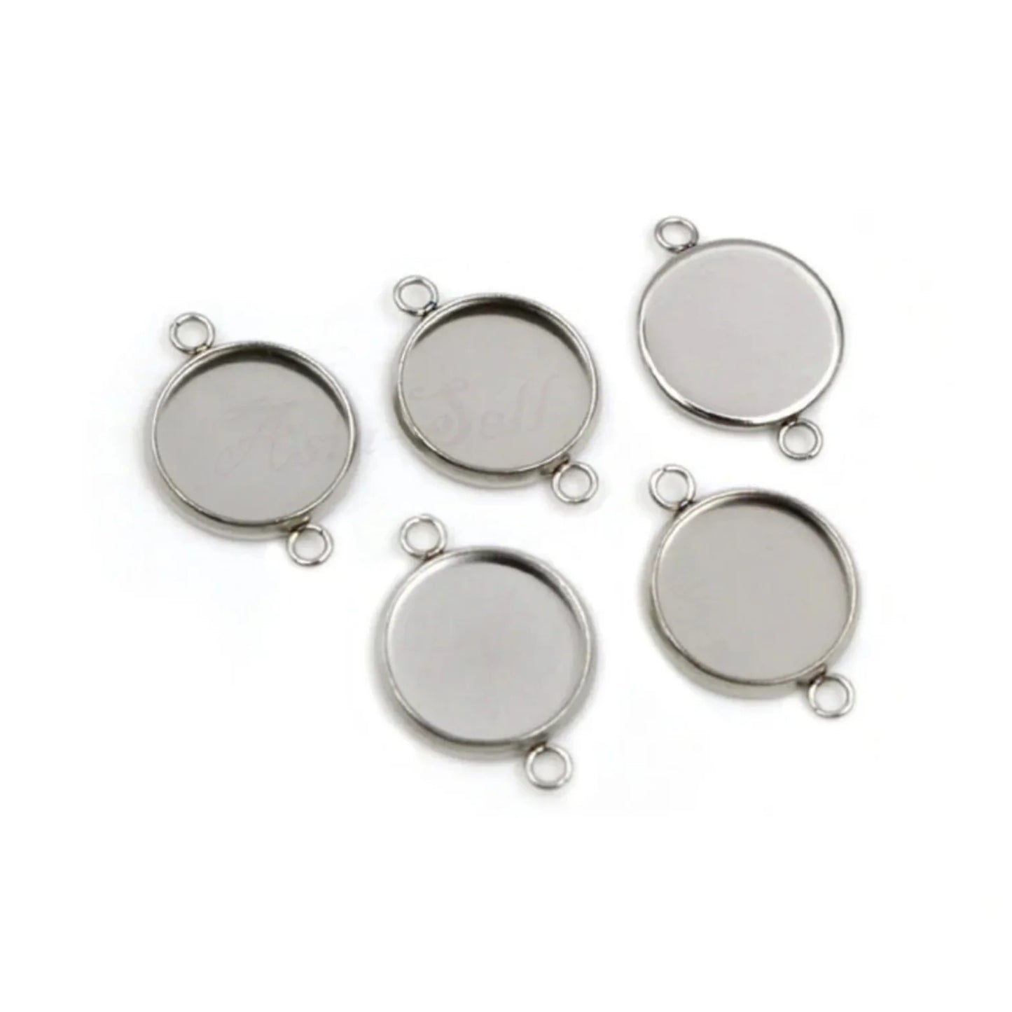 5pcs Cabochon Bases 12mm Stainless Steel Charms Pendant S/S Metal - Double Loop - Asia Sell