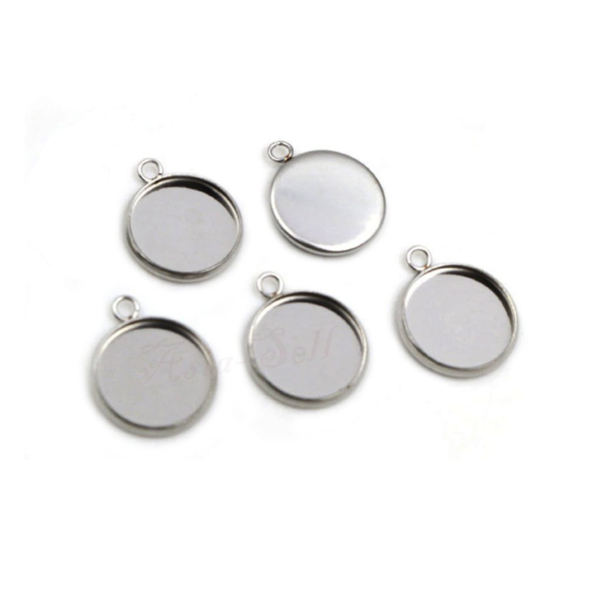 5pcs Cabochon Bases 12mm Stainless Steel Charms Pendant S/S Metal - Single Loop - Asia Sell