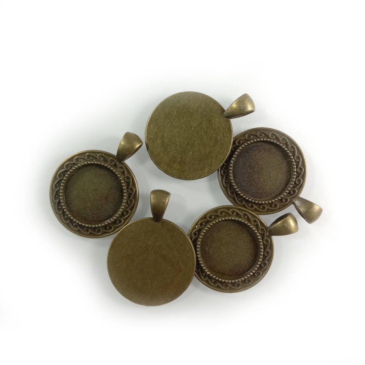 5pcs Cabochon Bases 18mm 30mm ID Antique Bronze Silver Gold Colour Charms Pendant Metal - Bronze 18mm Large Loop - Asia Sell