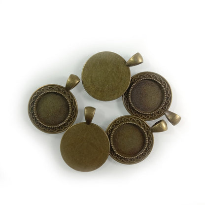 5pcs Cabochon Bases 18mm 30mm ID Antique Bronze Silver Gold Colour Charms Pendant Metal - Bronze 18mm Large Loop - - Asia Sell