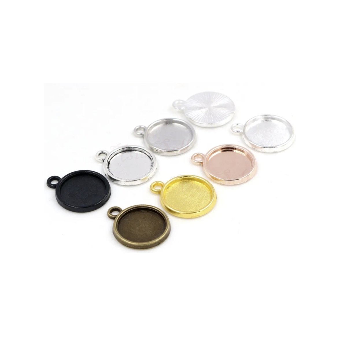 5pcs Cabochon Bases 25mm 30mm 40mm Single or Double Loop Charms Pendant Bracelet DIY Metal - Single Loop - 25mm - Black Asia Sell