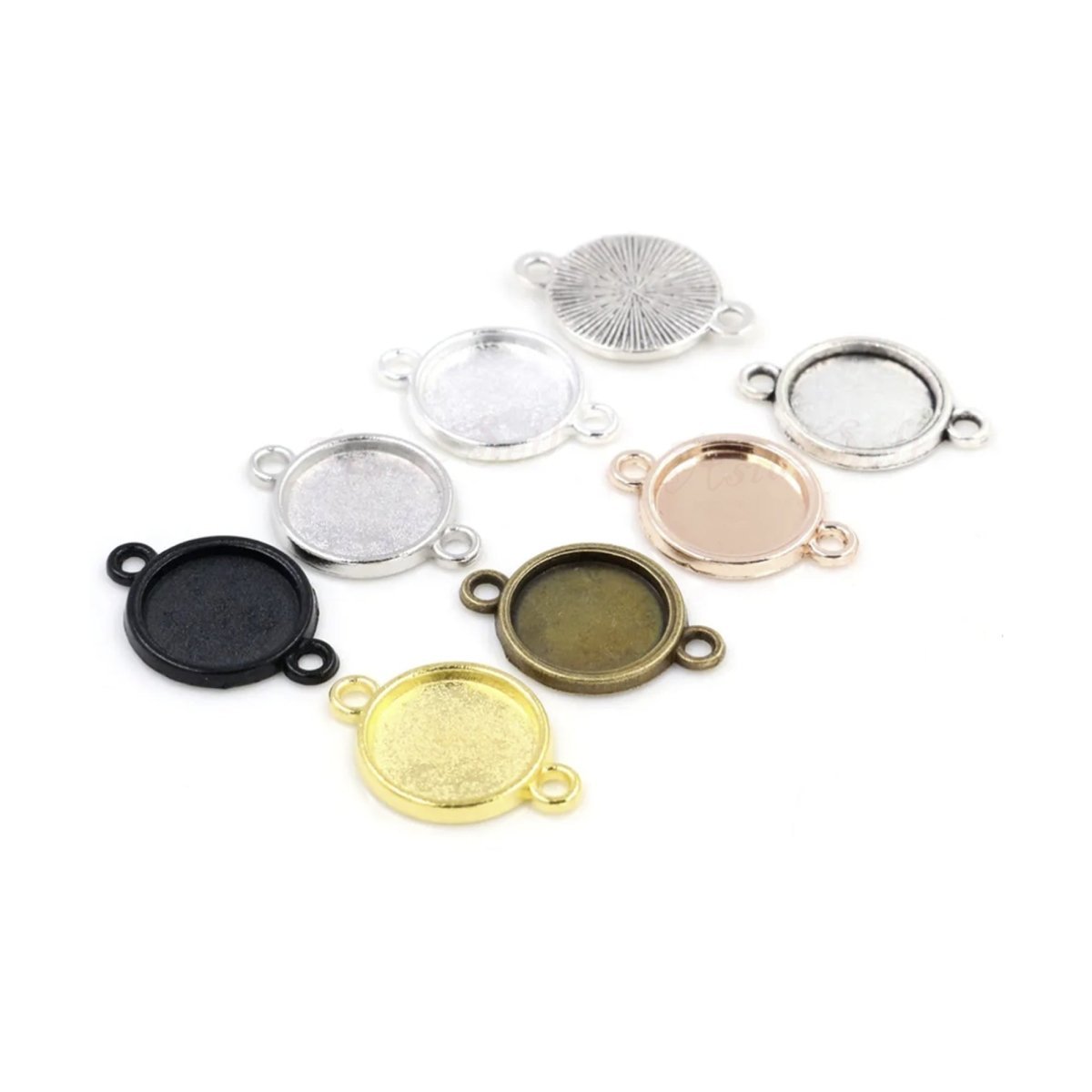 5pcs Cabochon Bases 8mm 10mm 12mm 14mm 16mm 18mm 20mm Single or Double Loop DIY Pendant Bracelet Charms Metal - Single Loop - 8mm - Black Asia Sell