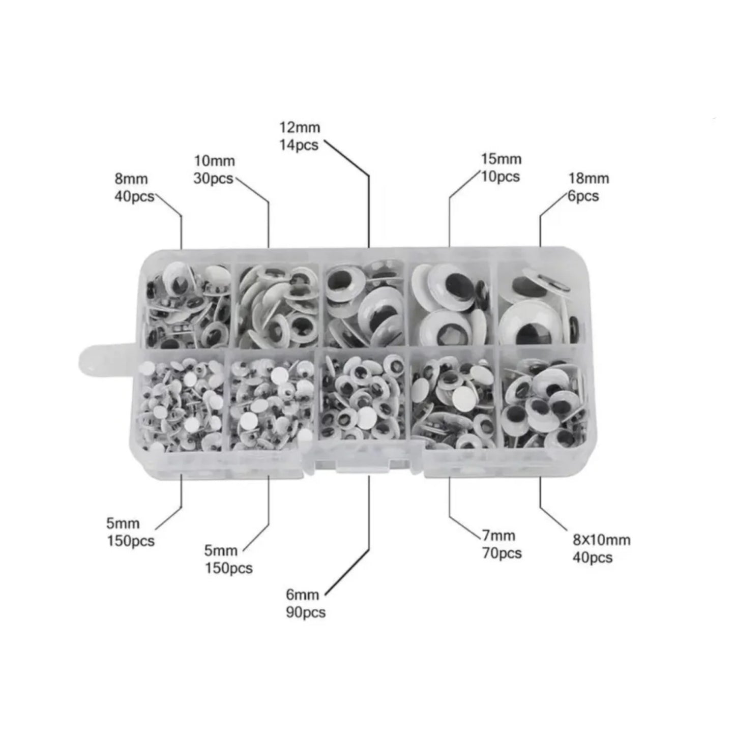 600pcs Googly Eyes Box Set 5mm-18mm Plastic Moving Boggle Eyes Adhesive Backing - - Asia Sell