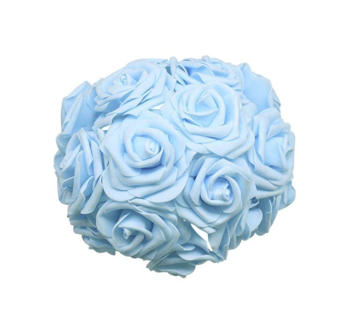 60pcs 8cm Artificial Flowers with Stems Foam Rose Fake Bride Bouquet Wedding Set A - Light Blue 2 - Asia Sell