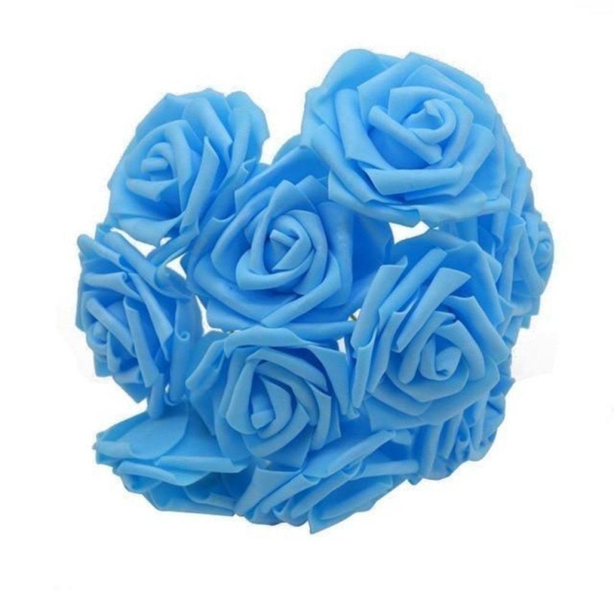 60pcs 8cm Artificial Flowers with Stems Foam Rose Fake Bride Bouquet Wedding Set A - Light Blue - Asia Sell