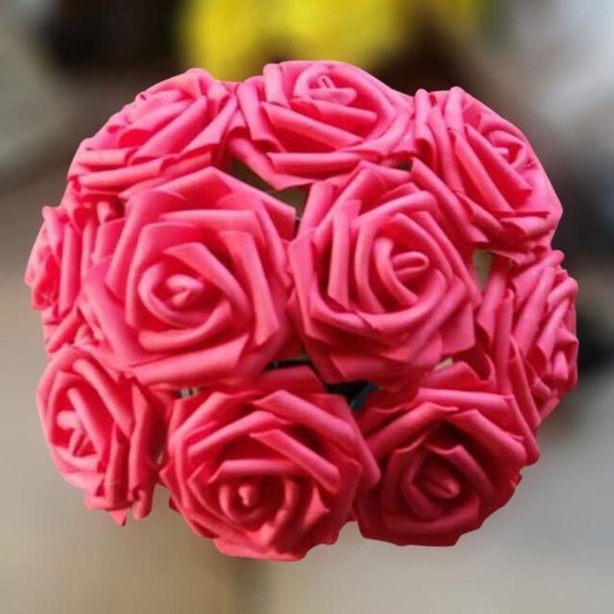 60pcs 8cm Artificial Flowers with Stems Foam Rose Fake Bride Bouquet Wedding Set A - Red - Asia Sell