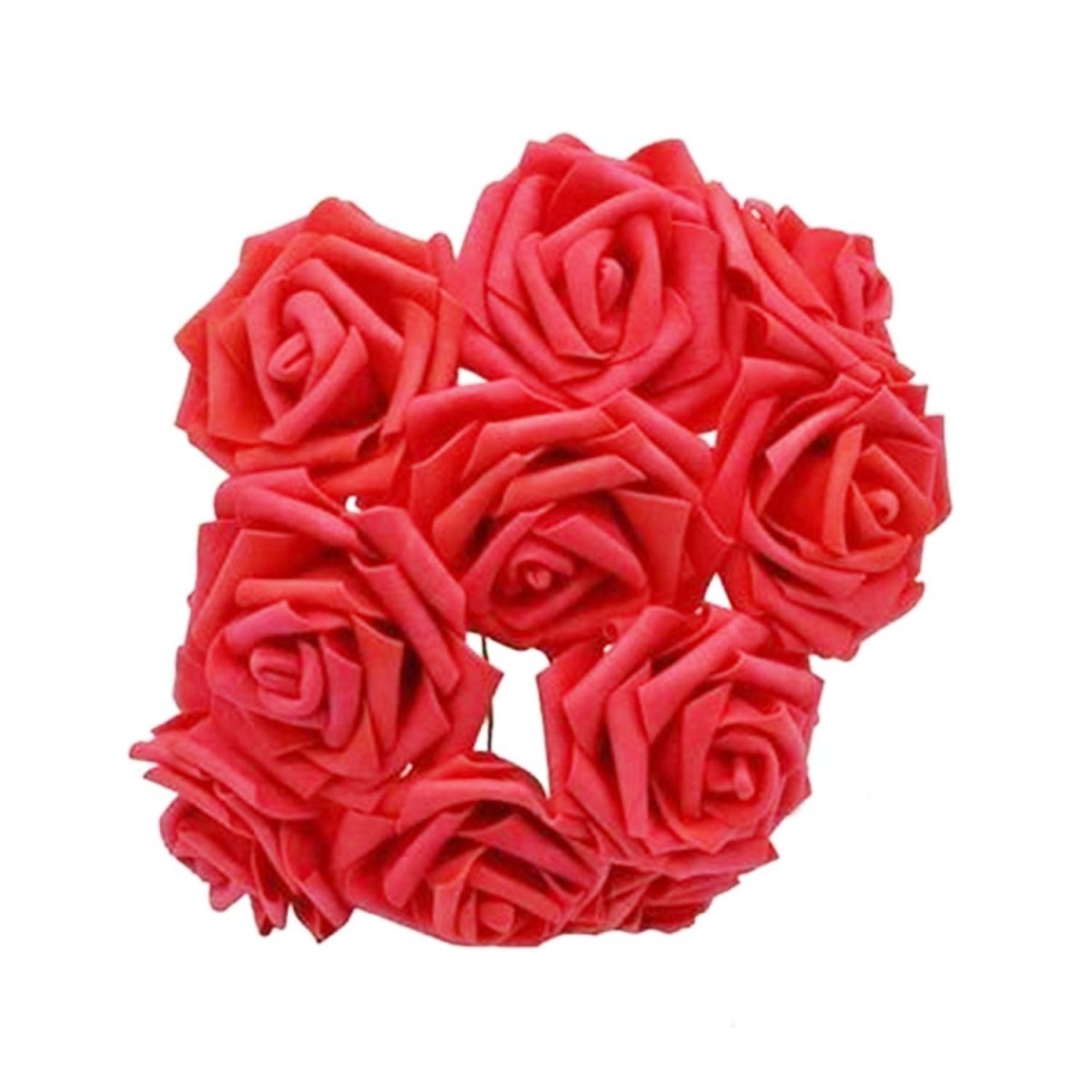 60pcs 8cm Artificial Flowers with Stems Foam Rose Fake Bride Bouquet Wedding Set A - Red - Asia Sell