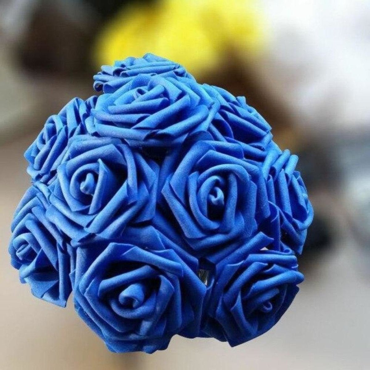 60pcs 8cm Artificial Flowers with Stems Foam Rose Fake Bride Bouquet Wedding Set A - Royal Blue - Asia Sell