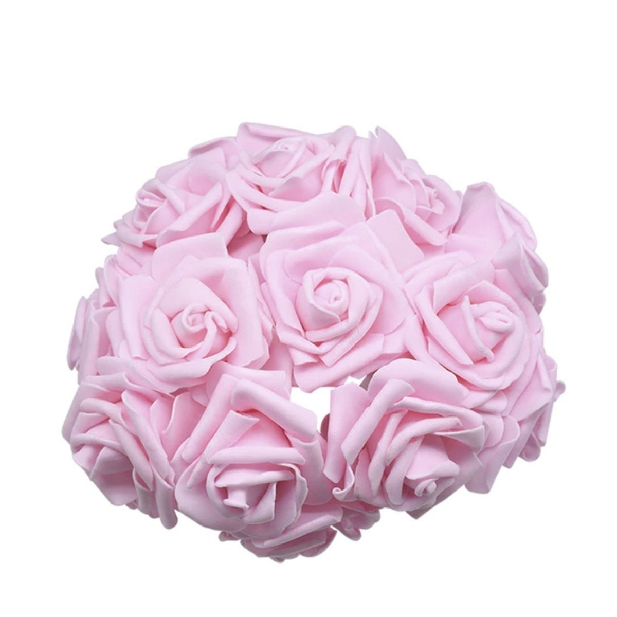 60pcs 8cm Artificial Flowers with Stems Foam Rose Fake Bride Bouquet Wedding Set B - Light Pink - Asia Sell