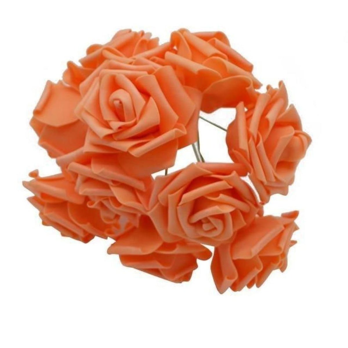 60pcs 8cm Artificial Flowers with Stems Foam Rose Fake Bride Bouquet Wedding Set B - Peach/Orange - Asia Sell