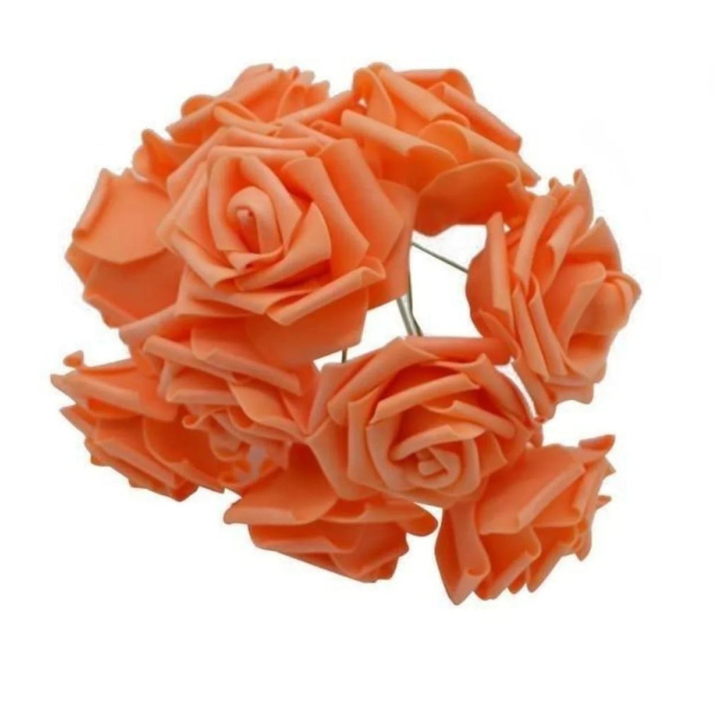 60pcs 8cm Artificial Flowers with Stems Foam Rose Fake Bride Bouquet Wedding Set B - Peach/Orange - Asia Sell