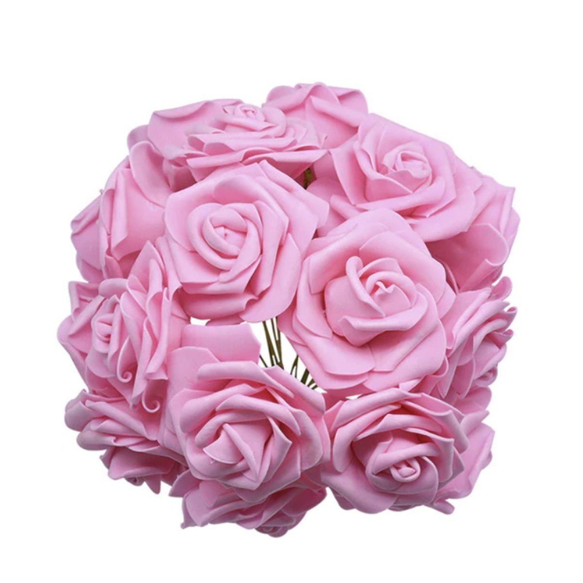 60pcs 8cm Artificial Flowers with Stems Foam Rose Fake Bride Bouquet Wedding Set B - Pink - Asia Sell