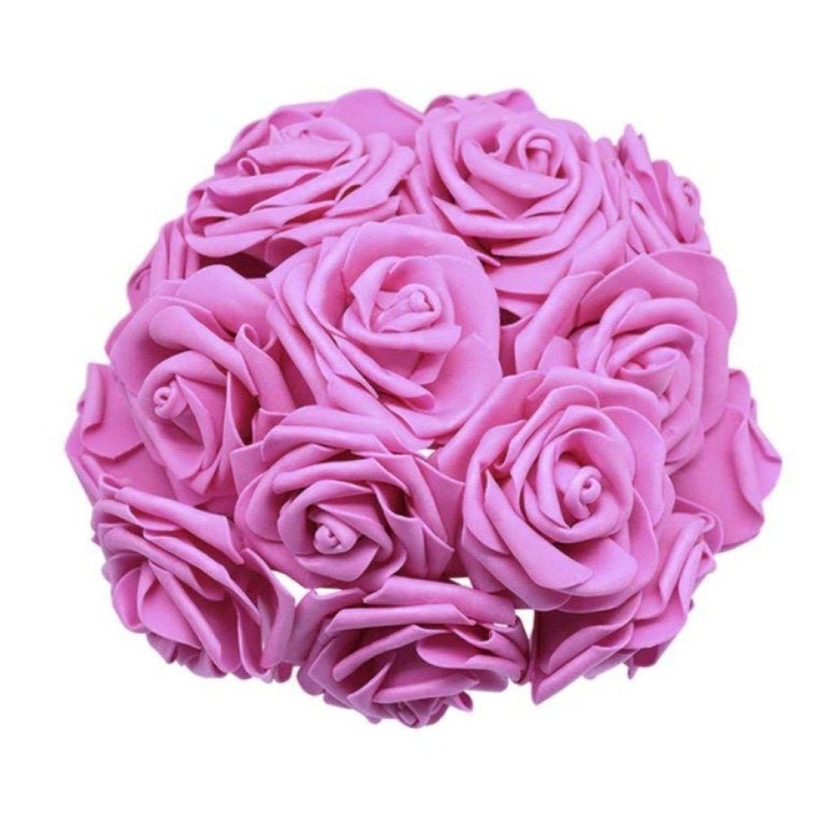 60pcs 8cm Artificial Flowers with Stems Foam Rose Fake Bride Bouquet Wedding Set B - Rose Red - Asia Sell