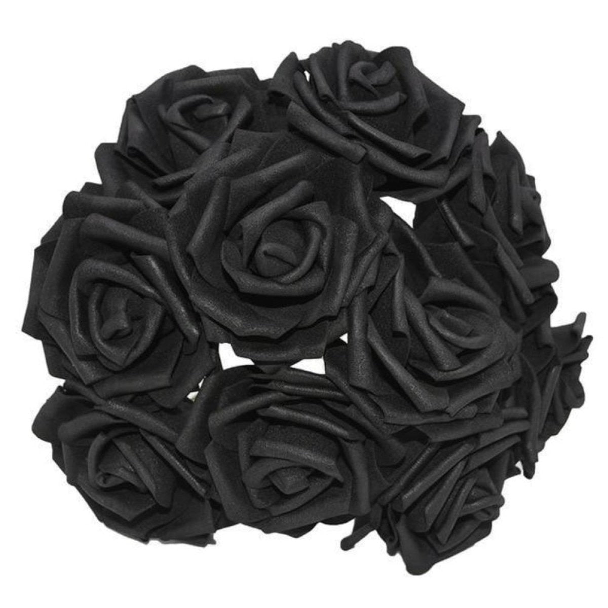 60pcs 8cm Artificial Flowers with Stems Foam Rose Fake Bride Bouquet Wedding Set C - Black - Asia Sell