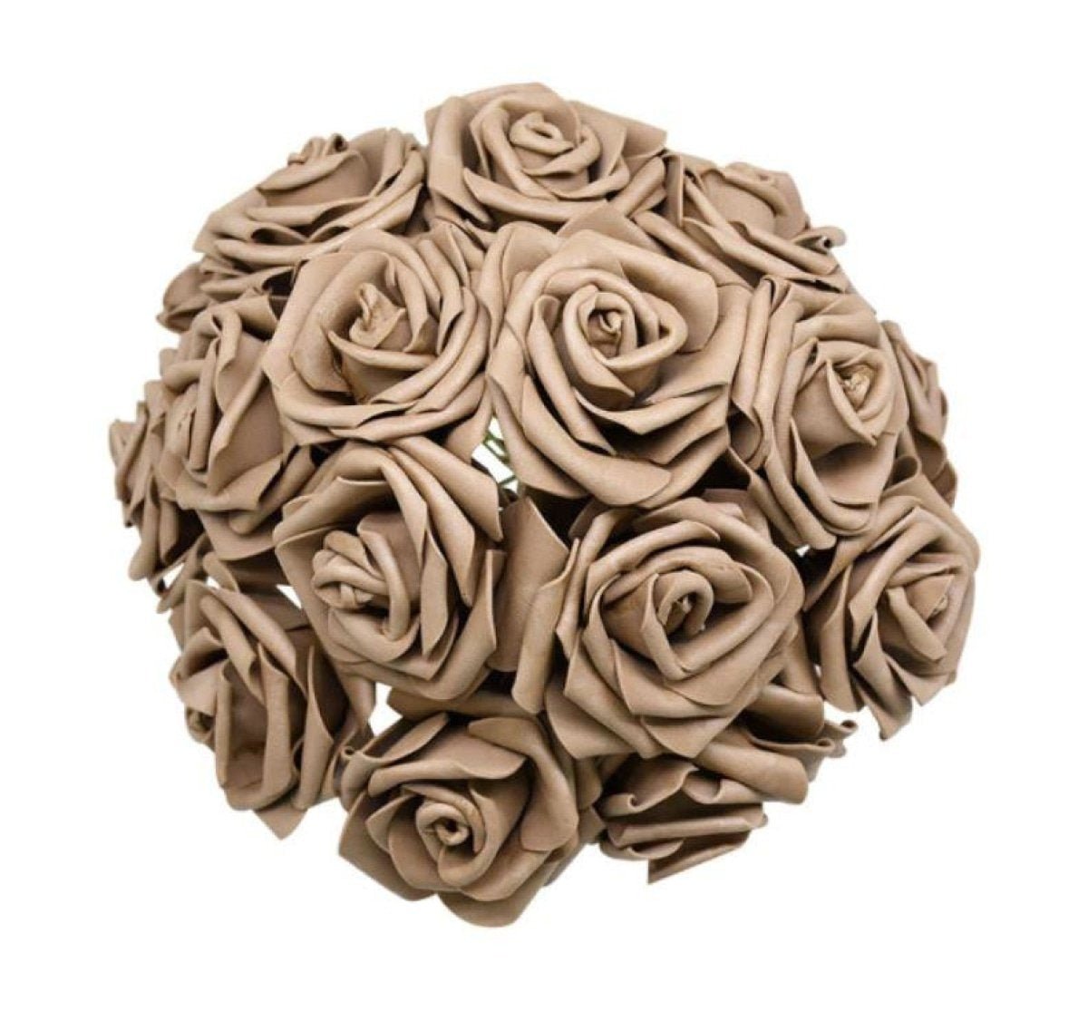 60pcs 8cm Artificial Flowers with Stems Foam Rose Fake Bride Bouquet Wedding Set C - Brown - Asia Sell