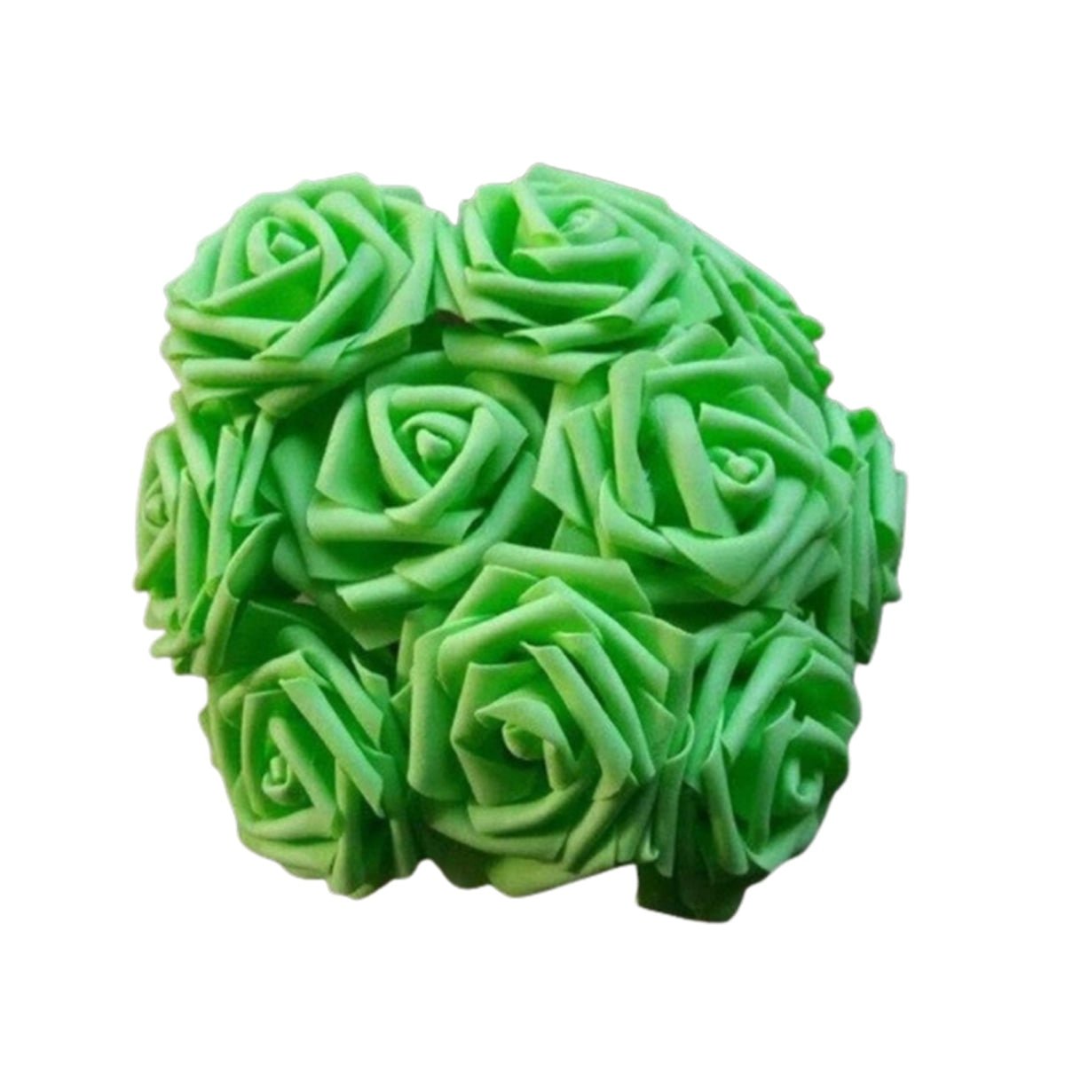 60pcs 8cm Artificial Flowers with Stems Foam Rose Fake Bride Bouquet Wedding Set C - Green - Asia Sell