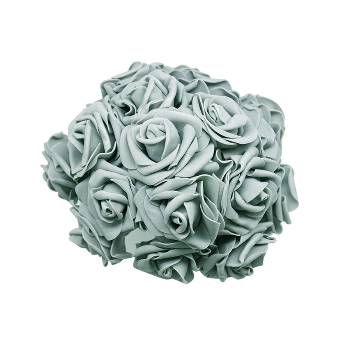60pcs 8cm Artificial Flowers with Stems Foam Rose Fake Bride Bouquet Wedding Set C - Grey - Asia Sell