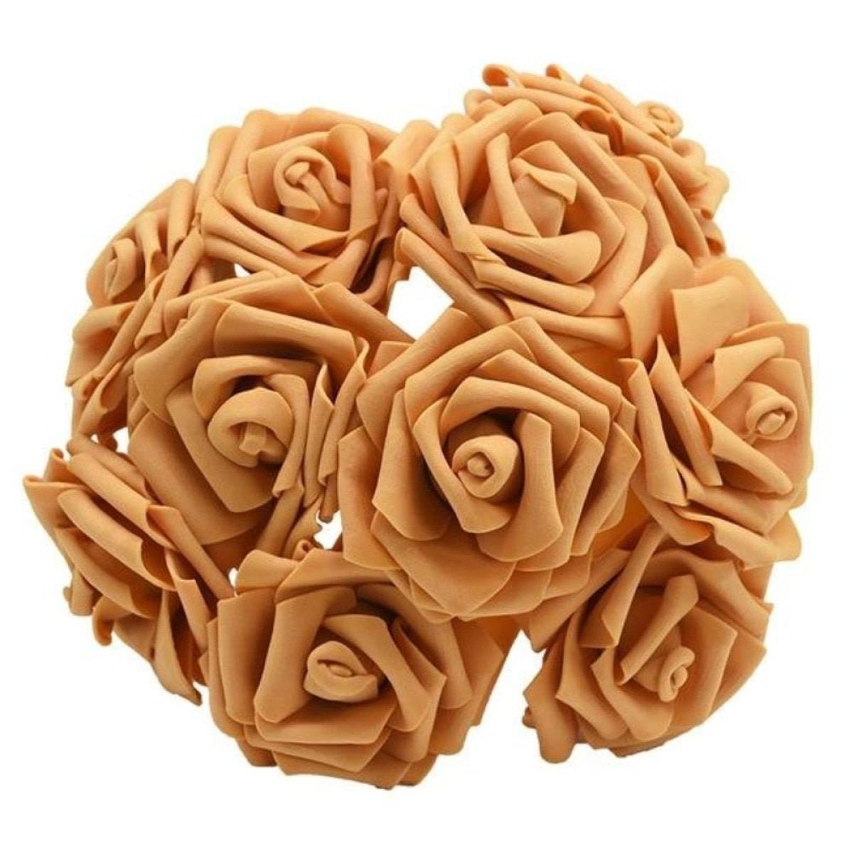 60pcs 8cm Artificial Flowers with Stems Foam Rose Fake Bride Bouquet Wedding Set C - Khaki - Asia Sell