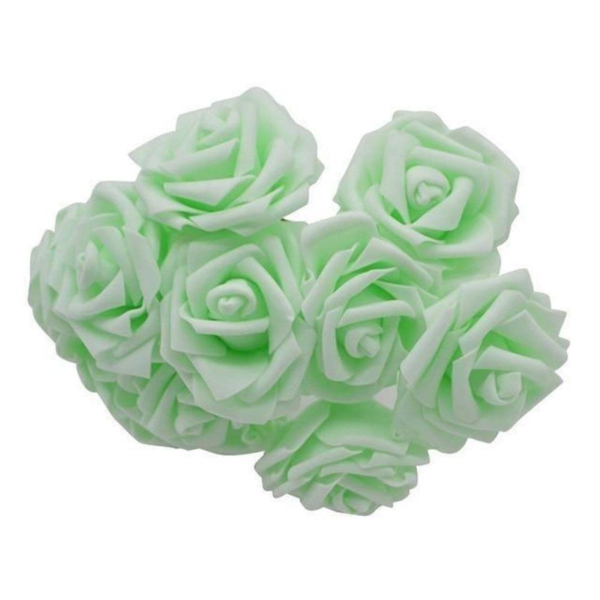 60pcs 8cm Artificial Flowers with Stems Foam Rose Fake Bride Bouquet Wedding Set C - Light Green - Asia Sell