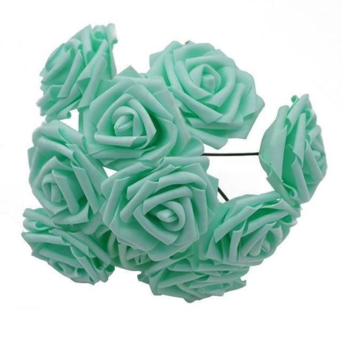 60pcs 8cm Artificial Flowers with Stems Foam Rose Fake Bride Bouquet Wedding Set C - Mint Green - Asia Sell